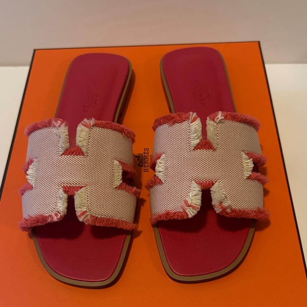 New Hermes Oran Toile De Cotton Sandals